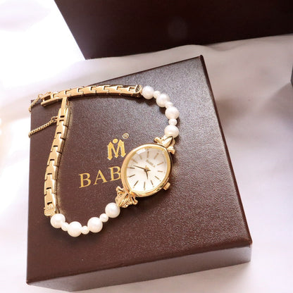Women's Quartz Watch with Freshwater Pearl Bracelet