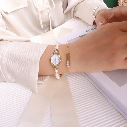 Women's Quartz Watch with Freshwater Pearl Bracelet