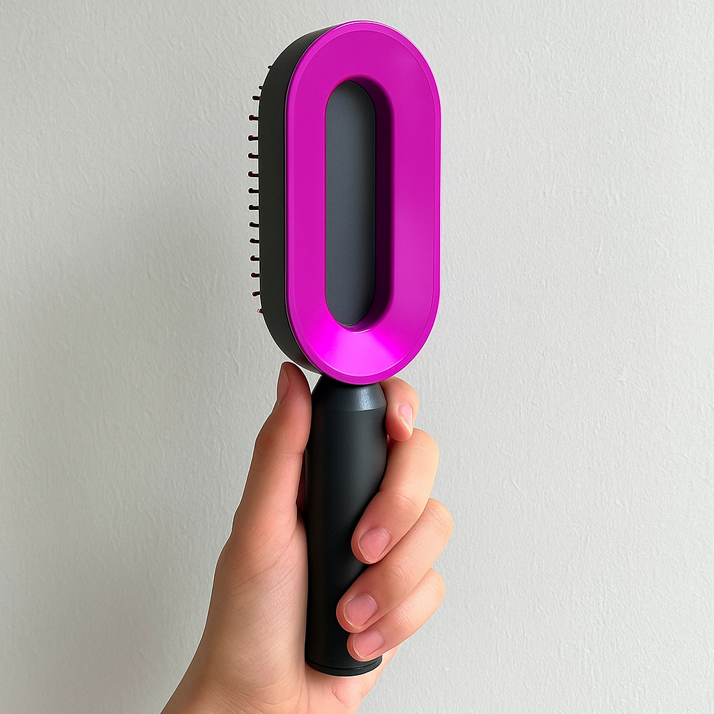 Self-Cleaning Shine Brush – Detangle, Massage and Shine in One Click!