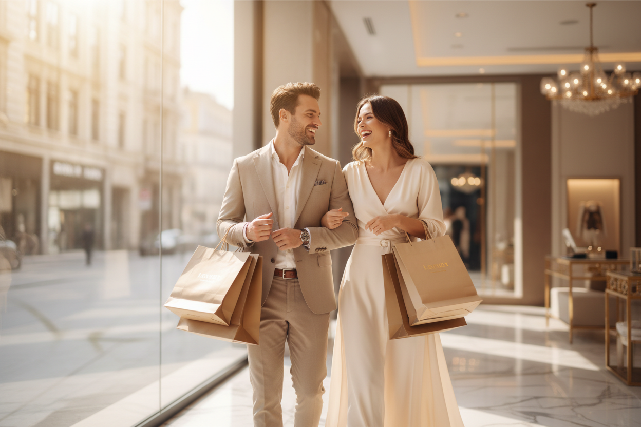 Bannière couple shopping premium