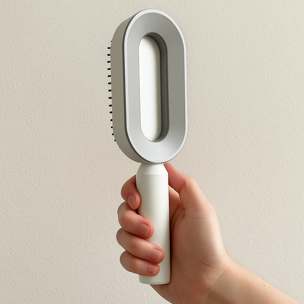 Self-Cleaning Shine Brush – Detangle, Massage and Shine in One Click!